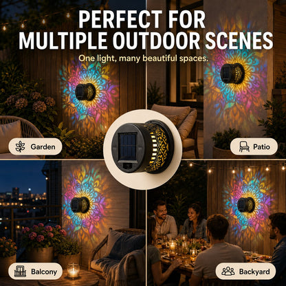 Solar Mandala Wall Light Projector, 16 Color Changing Outdoor Solar Light, Waterproof LED Decorative Light for Patio, Fence, Garden Yard