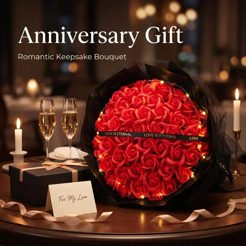 52 Roses Soap Flower Bouquet with LED Lights