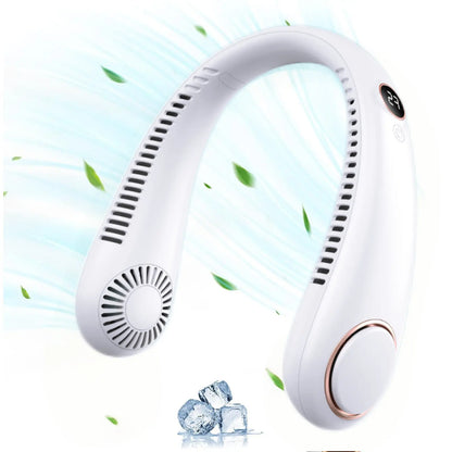 Portable Bladeless Neck Fan with Digital Display – Rechargeable Hands-Free Cooling Fan, 5-Speed Wearable Personal Fan for Travel, Office & Outdoor Use