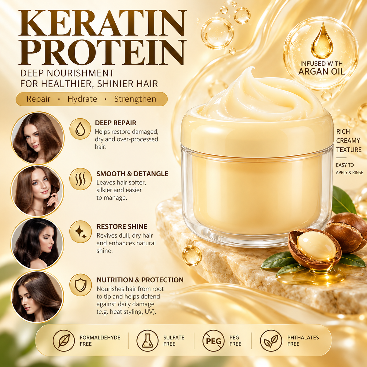 ✨ Keratin Hair Mask – Deep Repair, Smoothness & Shine 💛