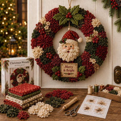 🔥 49% OFF Limited-Time Offer – 3D Fabric Poke Christmas Wreath DIY Kit 🎄🧵