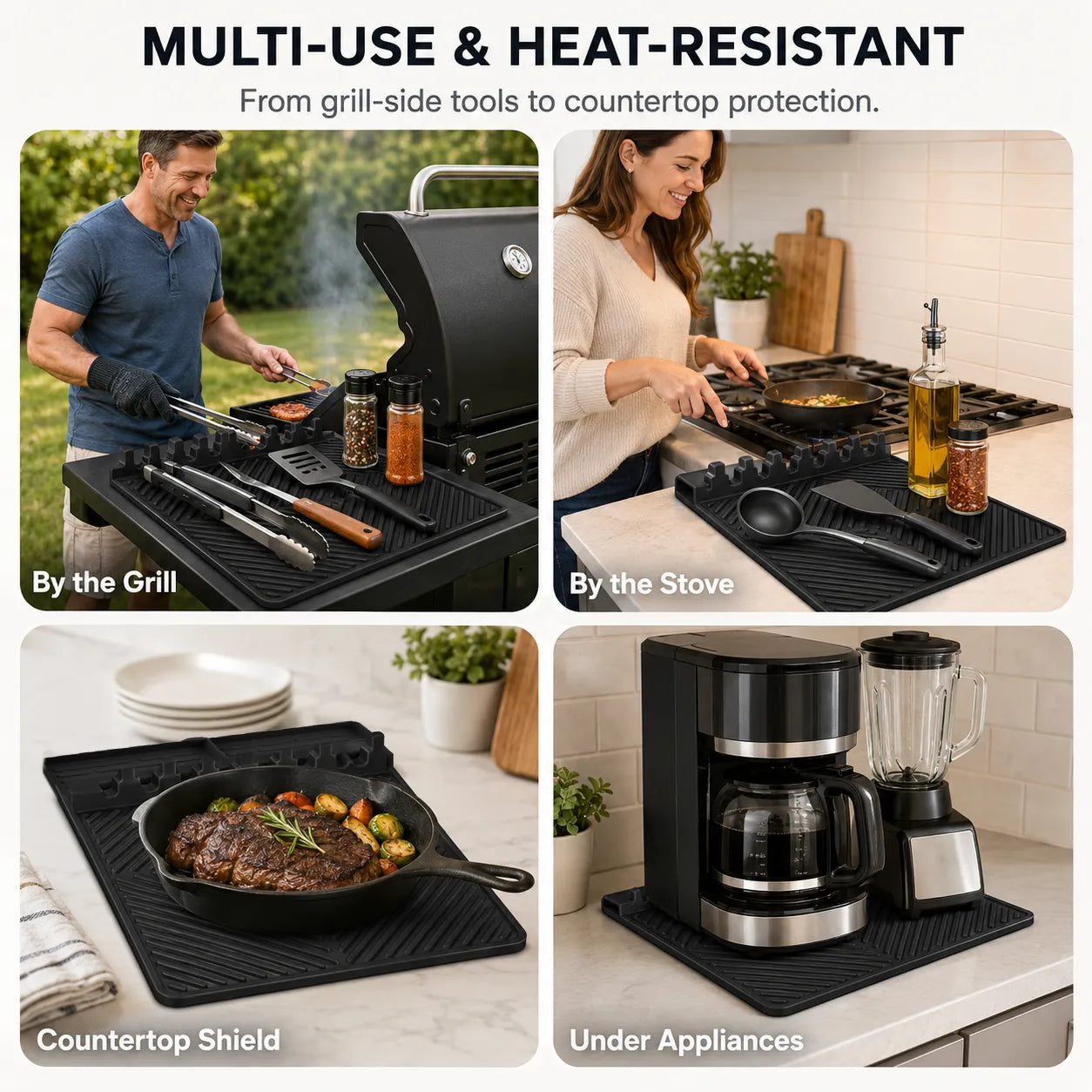 🔥🍳 16.5" × 11" Silicone Grill Side Shelf Mat – Heat-Resistant, Non-Slip & Dishwasher Safe BBQ Organizer ✨