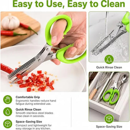 5-Blade Stainless Steel Herb Scissors with Protective Sheath