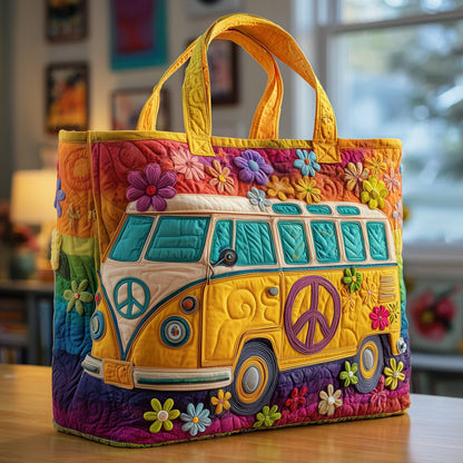 Retro Hippie Van Quilted Tote – Boho Style Meets Everyday Function 🌈🌸
