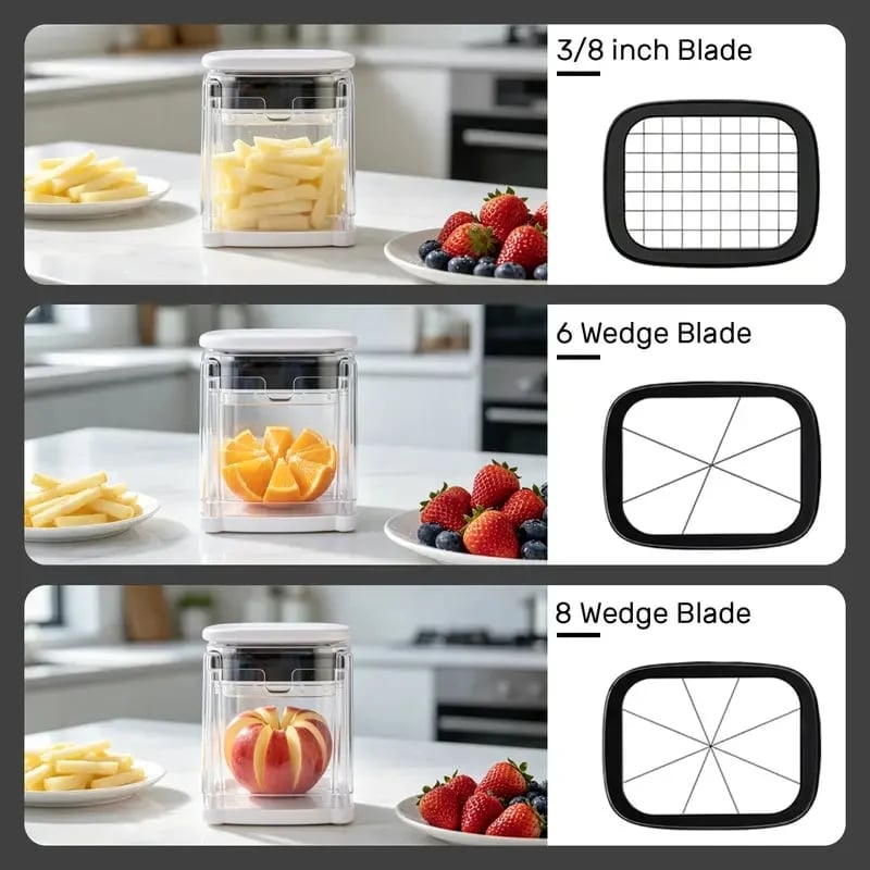 🔥Fingersafe French Fry Cutter – Stainless Steel Potato Slicer with Detachable Interchangeable Blades