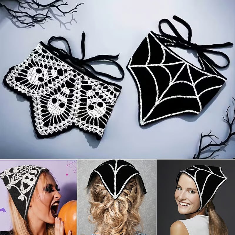 🕷️ Halloween Spider Web Knit Headscarf 🕷️