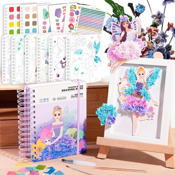 🎨Poke-in 4-in-1 Diamond Painting Kits & Art Magic Princess Craft Kit Stuffers Watercolor DIY Gifts for Girls Handicraft Activities Back to School Embroidery Design Set🎁