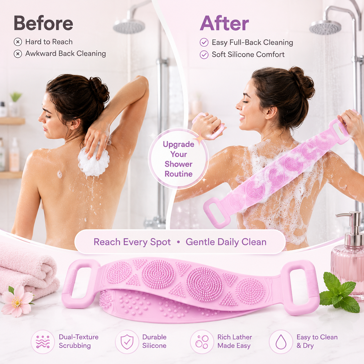 Silicone Body Scrubber Belt – Deep Cleanse & Exfoliate🧼