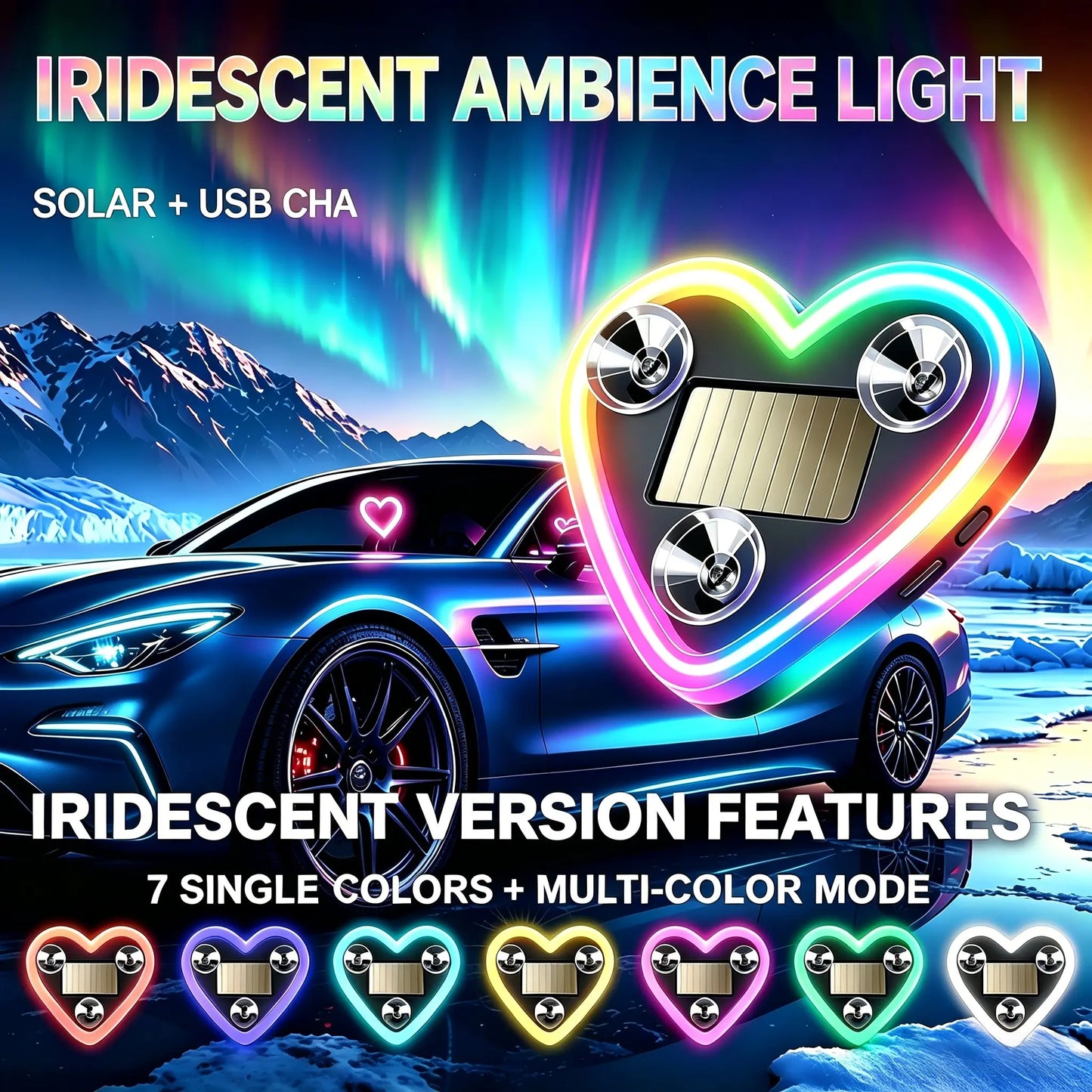 Solar Heart Neon Light for Cars - Multi-Mode & Stylish