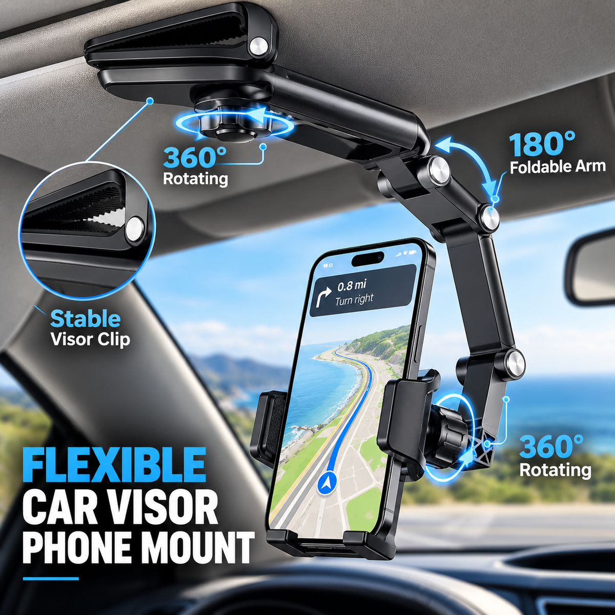 📱New 1080° Multi-function Sun Visor Universal 360 Degree Rotating Phone Holder