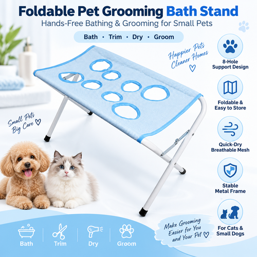🐾 Foldable Pet Grooming & Bath Stand – Hands-Free Washing, Trimming & Drying Table for Cats & Small Dogs