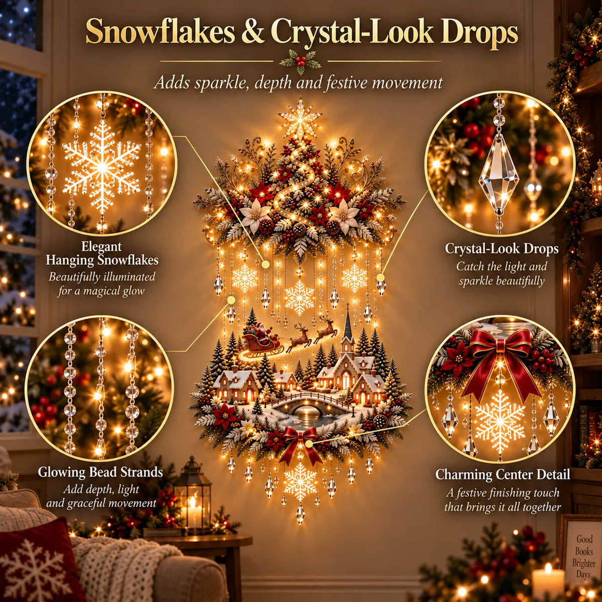 🎄 Illuminated Christmas Tree & Village Wall Hanging | Cascading Warm Lights for Living Rooms, Entryways & Staircases ✨