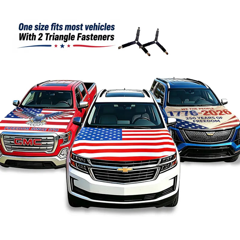🇺🇸🚗American Flag Car Hood Cover With Dual Triangle Clips