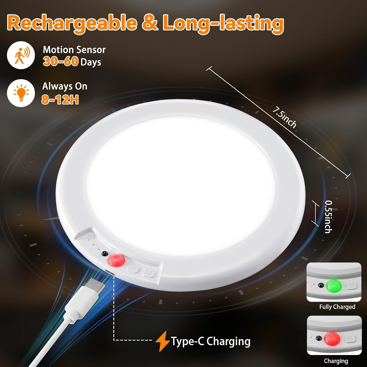 💡Rechargeable Magnetic Wireless Motion Sensor Ceiling Light with Remote