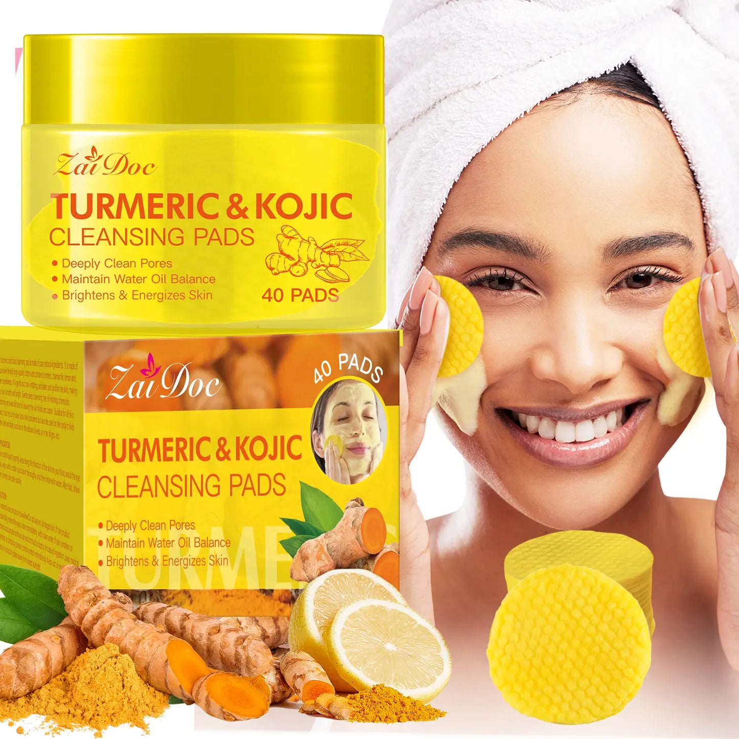 ✨ 50% OFF Turmeric Kojic Acid Cleansing Pads 🌿 Deep Clean Makeup Remover Pads For Brighter Skin