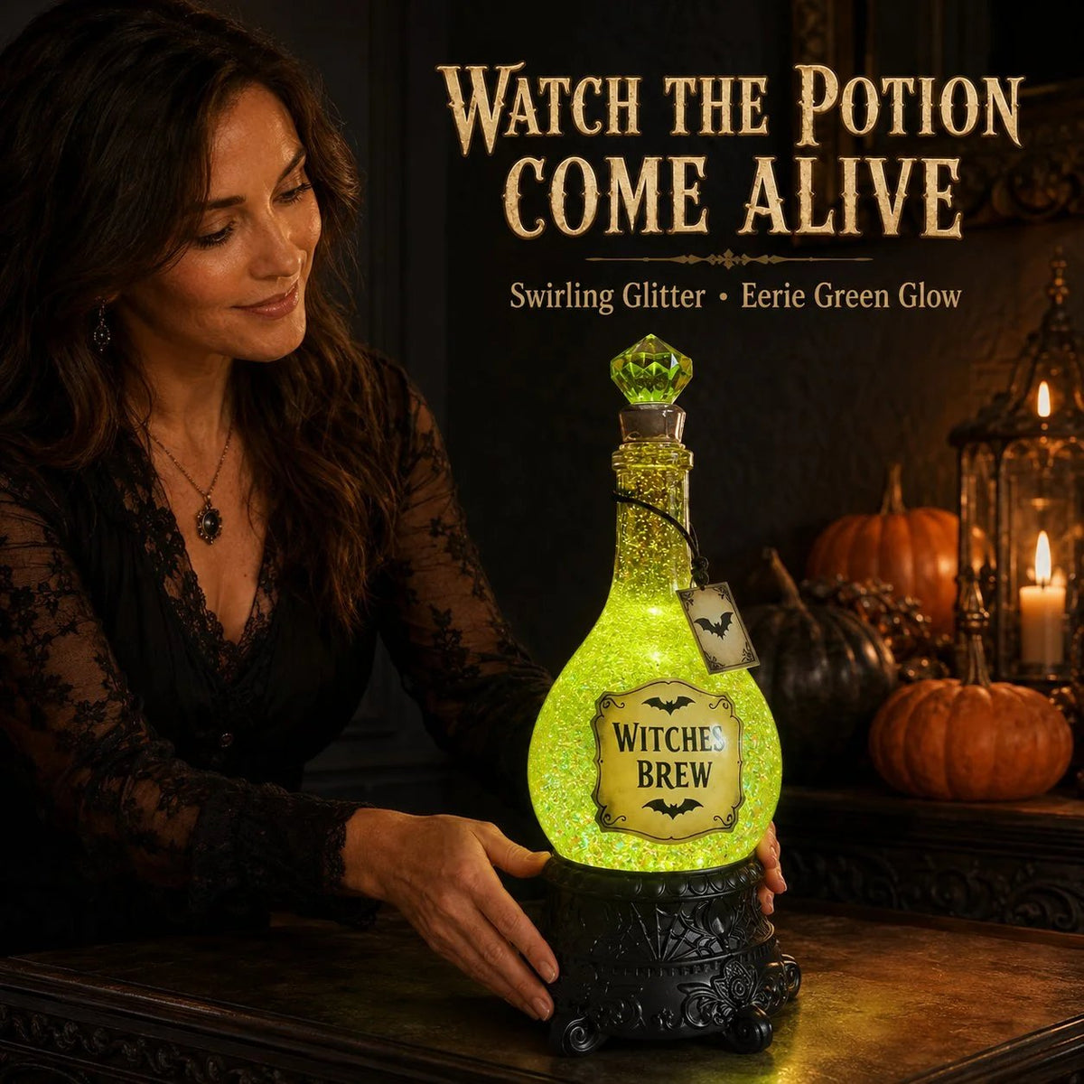 🧙✨Lighted Witches’ Brew Poison Bottle Glitter Globe