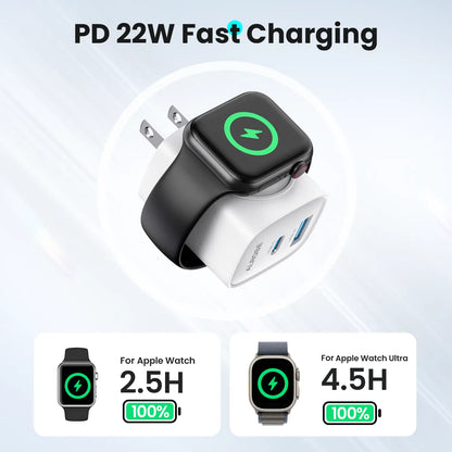 3-in-1 Magnetic Wireless Cordless PD USB-C Wall Charger Block - 20W Fast Charging, Compatible with iWatch Ultra/9/8/7/6, iPhone 17/17 Pro/16/16 Pro/15 Series, Electronic Cellphone, Apple Watch Seires
