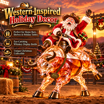 🎄🐂 Scared Santa Bull Rider Whiskey Bottle –  Unique Holiday Gift 🎁