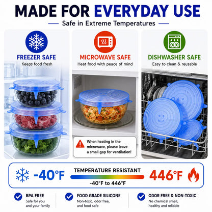 Universal Reusable Silicone Lids 6-Pack Self-Sealing Food Covers