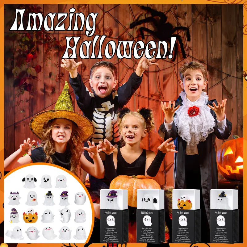6 Sets Halloween Mini Ghost Figurines Glow in The Dark Resin Figures with Gift Boxes