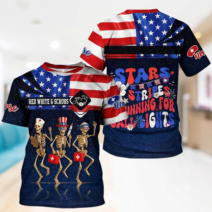 Funny Nurse Skeleton 4th of July Shirt – Patriotic Scrub Life Tee for RN CNA LPN