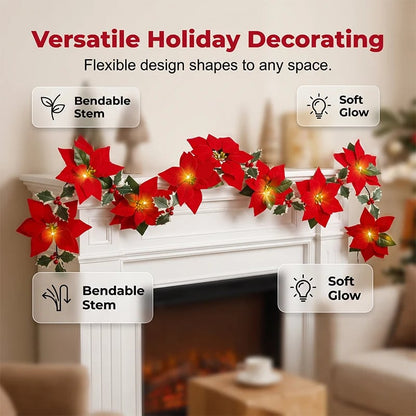 🎄 Christmas Poinsettia String Lights – Add a Warm Holiday Glow ✨