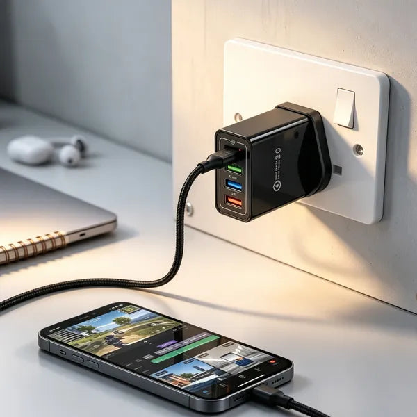 Four-Port Travel Charger for Extended Phone Battery Life