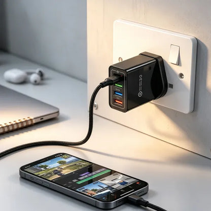 Four-Port Travel Charger for Extended Phone Battery Life