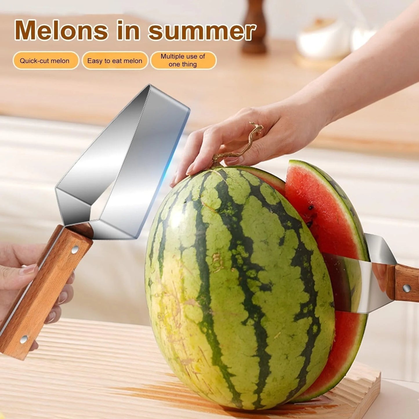 🔥2PCS-Stainless steel watermelon slicer, multi-functional fruit slicer, fruit divider, watermelon cutting tool