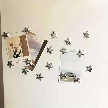 10 Pcs Silver Star-Shaped Decorative Fridge Magnets