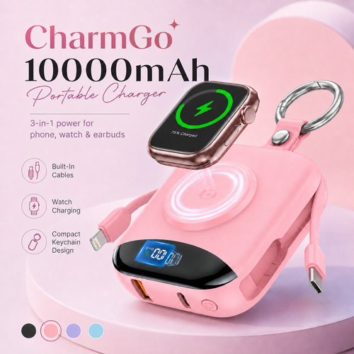 🔥 Hot Sale | 10000mAh Portable Charger Power Bank with Built-in Cables Travel Keychain Battery Pack