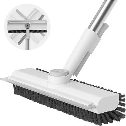 3-in-1 Floor Scrub Bathtub Brush with Long Handle, Double-Sided, Heavy-Duty Stiff Bristles & Squeegee