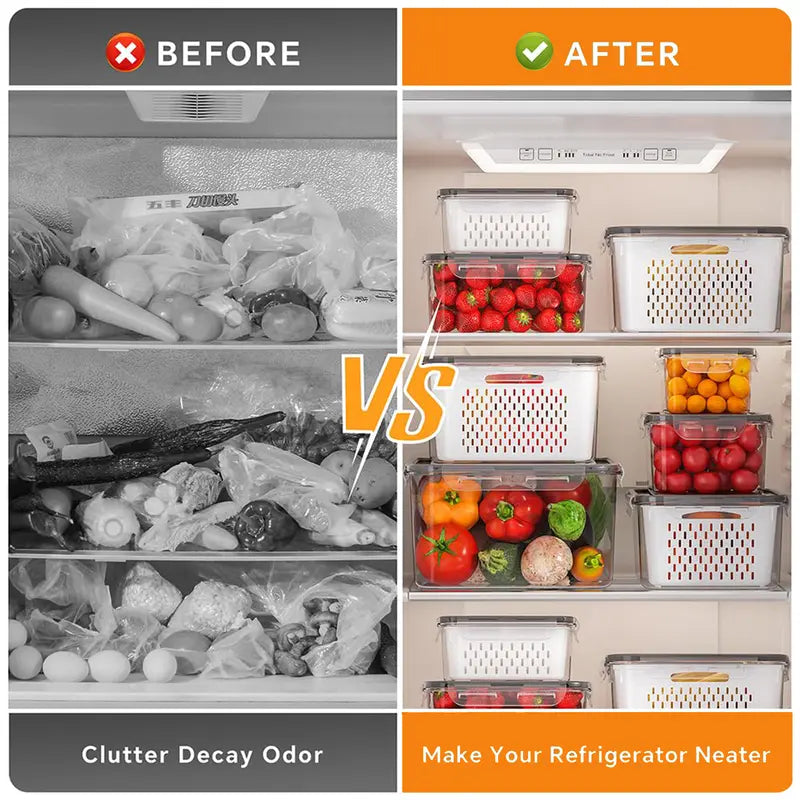 🥗🥬3 Pack Fridge Organizers and Storage - Stackable Fruit Storage Containers for Fridge with Removable Colander, BPA-Free