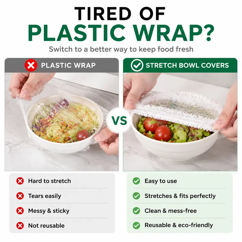 100PCS Disposable Stretch Food Covers for Bowls & Plates