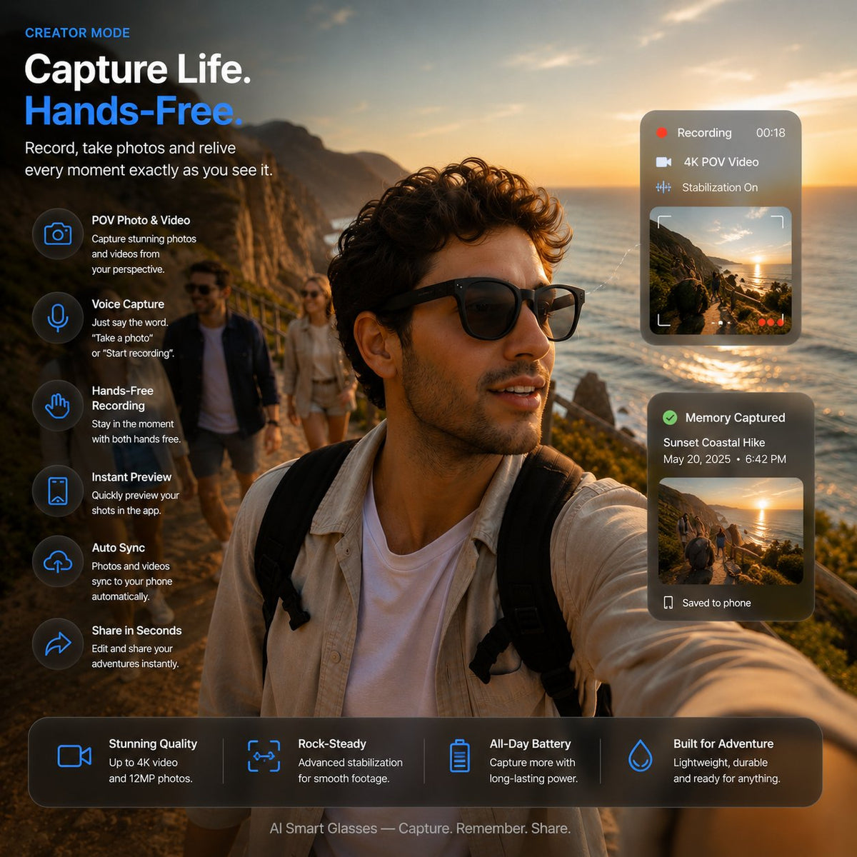 👓 50% OFF AI Smart Glasses 🎥 4K POV Camera | Multi-Language Translation & AR Navigation