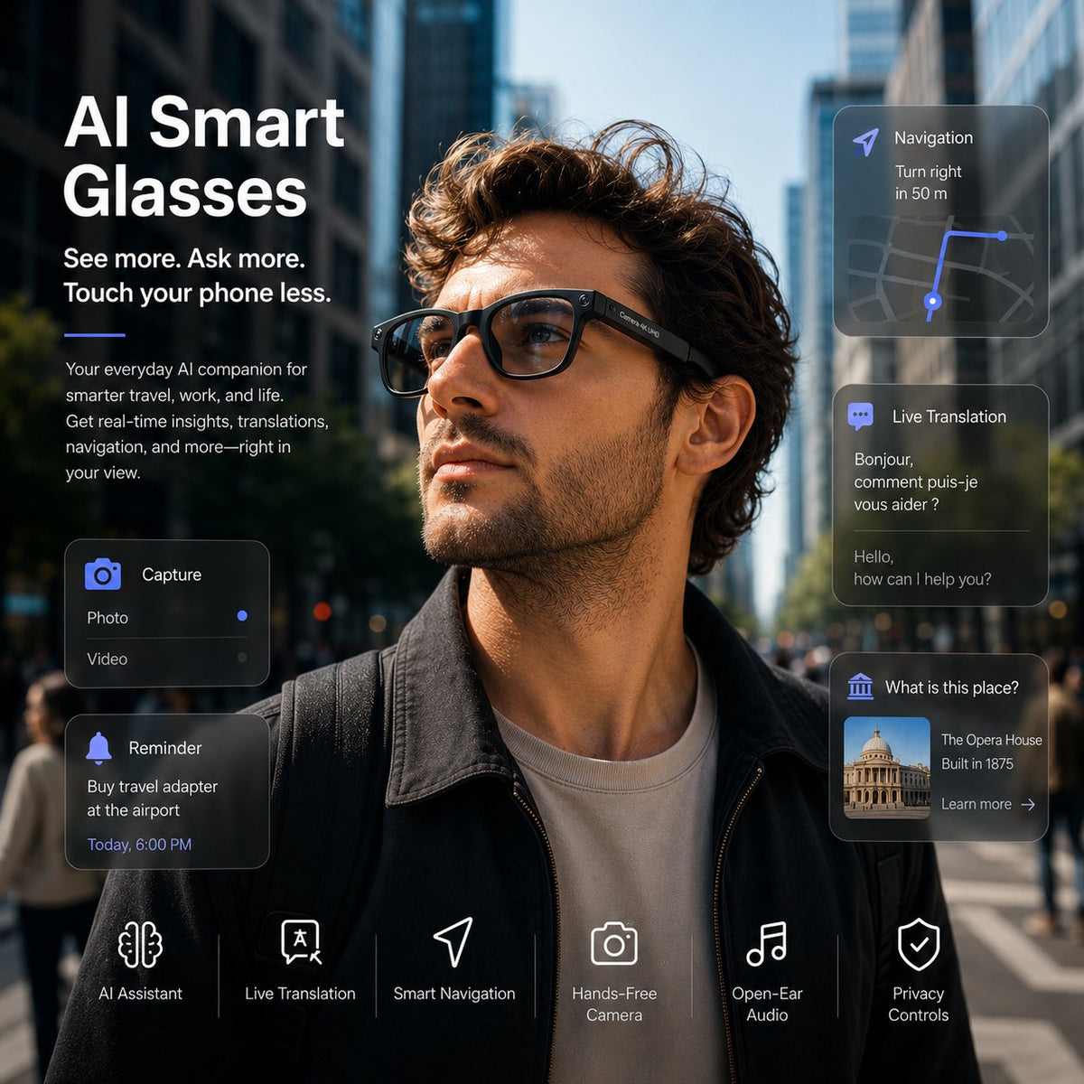 👓 50% OFF AI Smart Glasses 🎥 4K POV Camera | Multi-Language Translation & AR Navigation