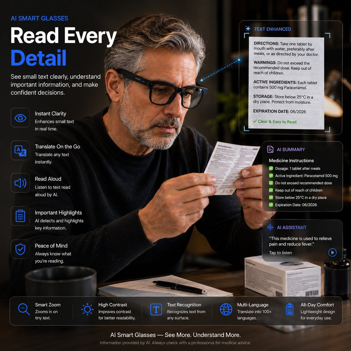 👓 50% OFF AI Smart Glasses 🎥 4K POV Camera | Multi-Language Translation & AR Navigation