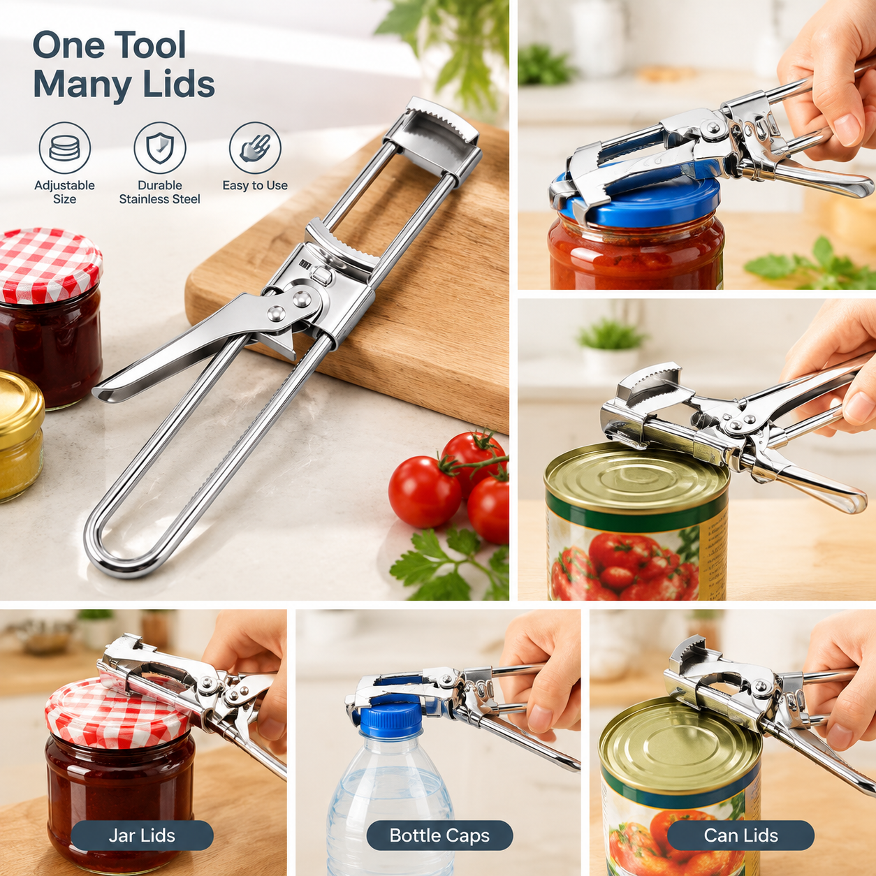 Adjustable stainless steel jar and bottle opener - product image 7