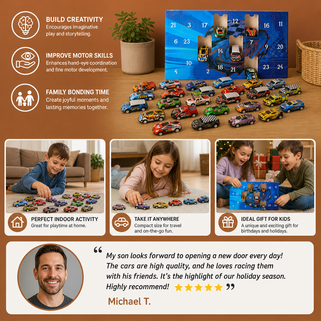 24-Day Race Car Advent Calendar with Surprise Toy Cars
