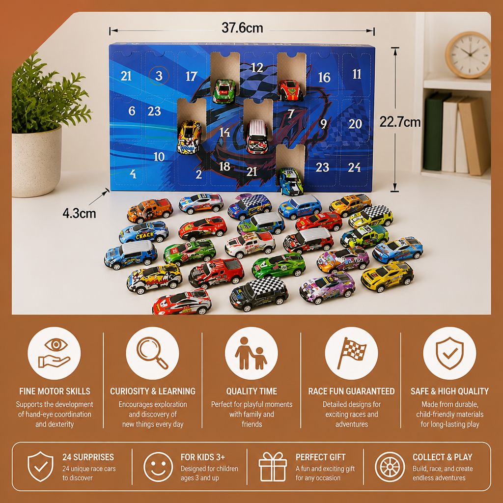 24-Day Race Car Advent Calendar with Surprise Toy Cars