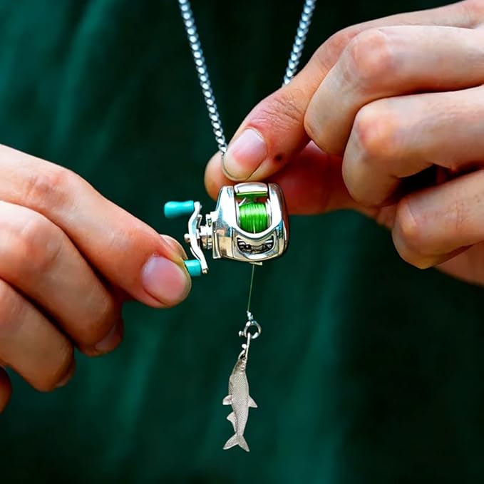 🔥Buy 2 Free Shipping 🔥Mini Fishing Reel Necklace, Fishing Reel Necklace with Rotatable Handle and Precision Detailed for Friend, Family Member