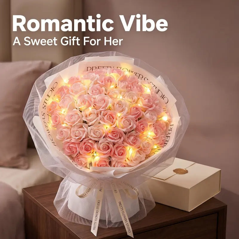 52 Roses Soap Flower Bouquet with LED Lights