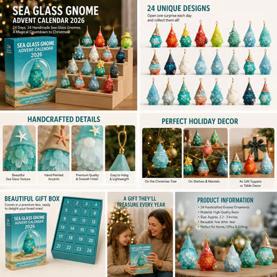 🌊🧝‍♂️ 2026 Sea Glass Gnome Advent Calendar | 24 coastal gnome charms for Christmas countdown, tree decorations, and holiday gifts 🎄✨