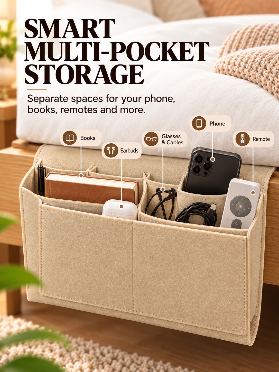 🔥 50% OFF Bedside Hanging Organizer – Keep Essentials Within Reach