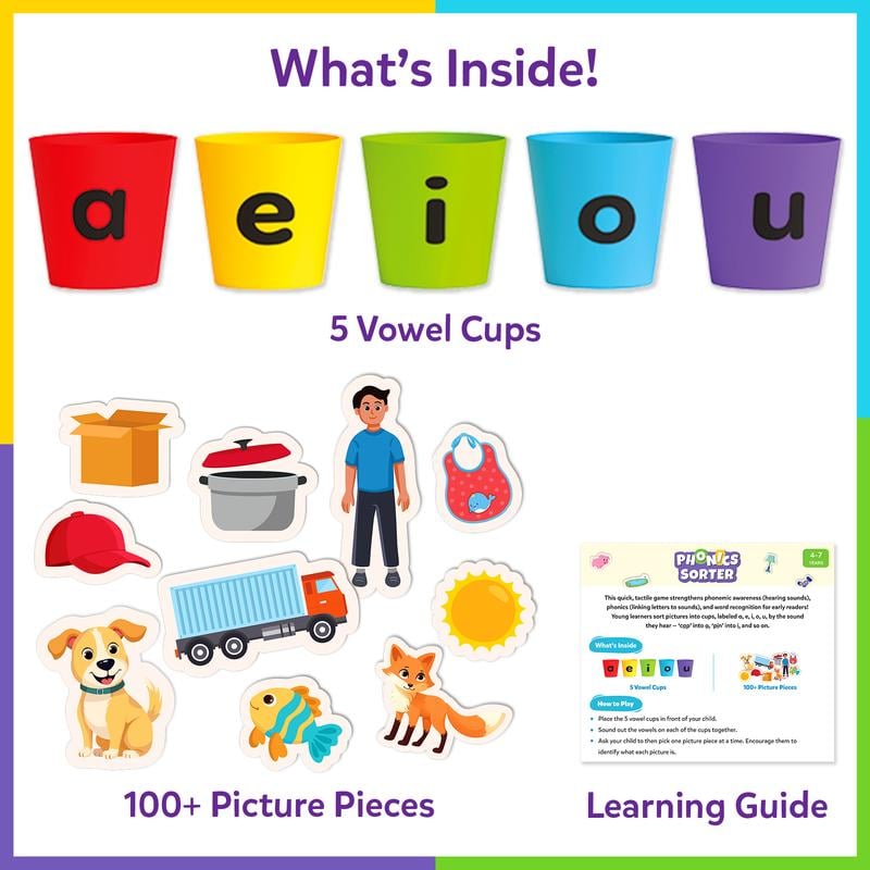 Phonics Vowel Sorting Toy – 100+ Picture Pieces, Ages 4–7