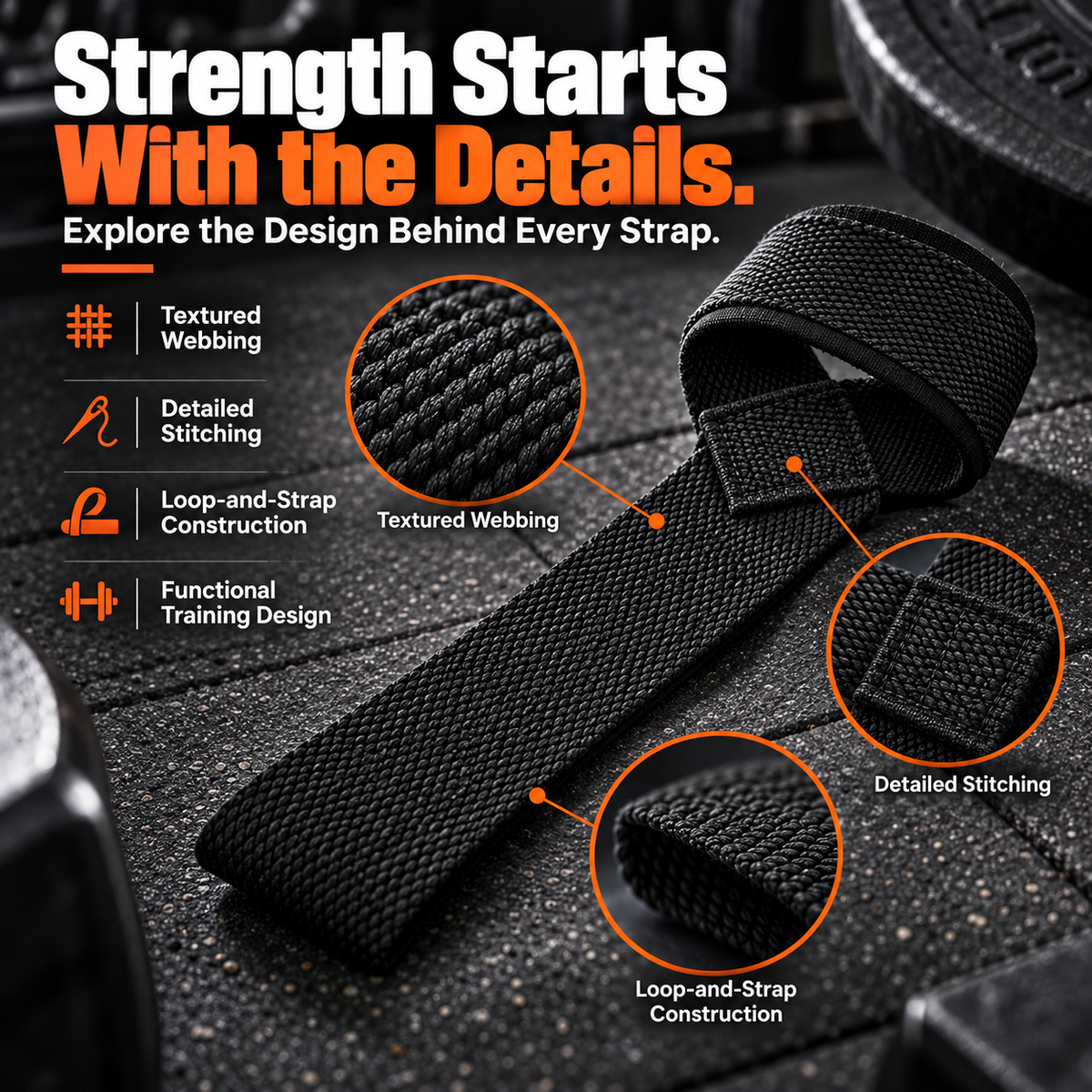 Self-Curling Lifting Straps — Padded Wrist Loops, 1 Pair