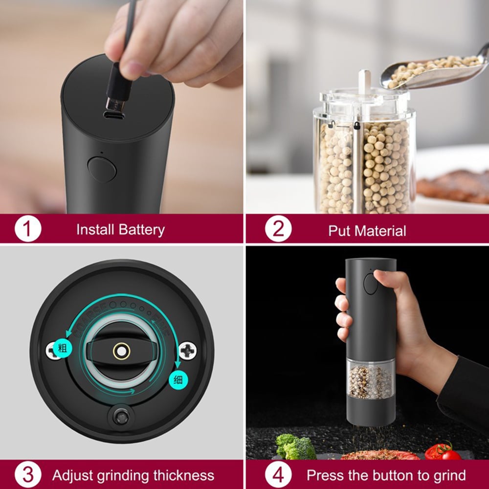 Electric Salt and Pepper Grinder Set – Rechargeable with Adjustable Coarseness