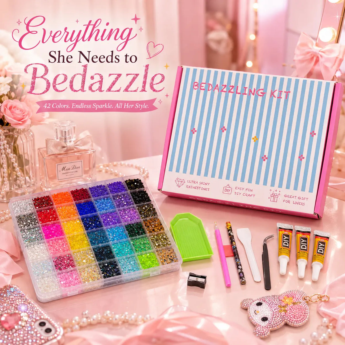 Glitter Rhinestone Bedazzling Kit - 10000Pcs Resin Jelly Rhinestones for Crafting