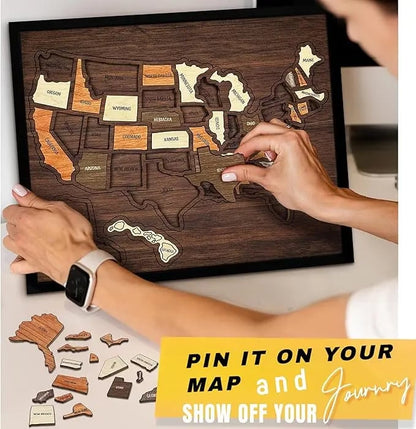 🔥BUY 2 FREE SHIPPING - Wooden USA Travel Map Puzzle🧩