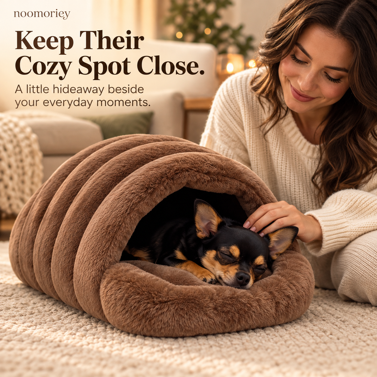 🐾 Cozy Plush Pet Cave Bed – Semi-Enclosed Hideaway with Padded Rim for Dogs & Cats